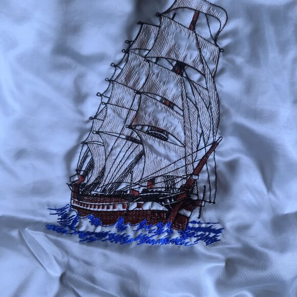 Lg King Louie Profit Embroidered Bomber Jacket- Silver, Sailboat Back 90s RetrO - Picture 9 of 11